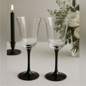 🍷Sophisticated Black Stem Wine/Water Glass Set of 4🇫🇷🍷made in France